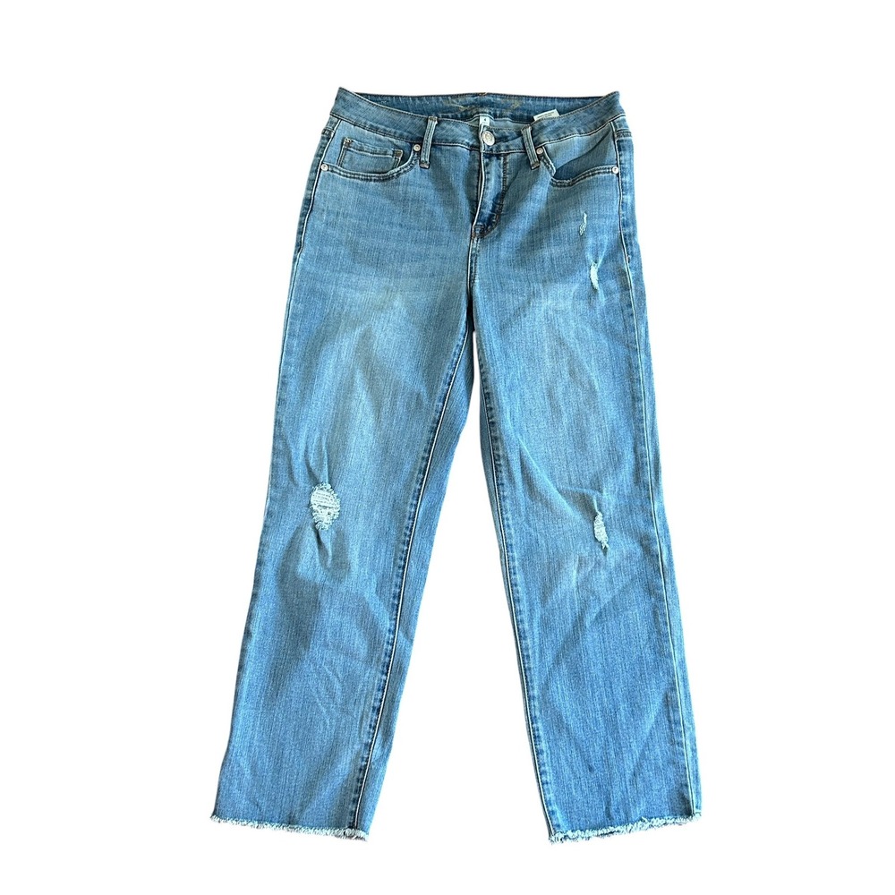 Seven7 Tower Straight Crop Jeans Affection Distressed Raw Hem Size 4 MY1797DE